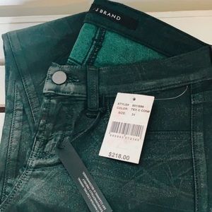 NWT: J Brand Dark Green Coated Super Skinny Jeans